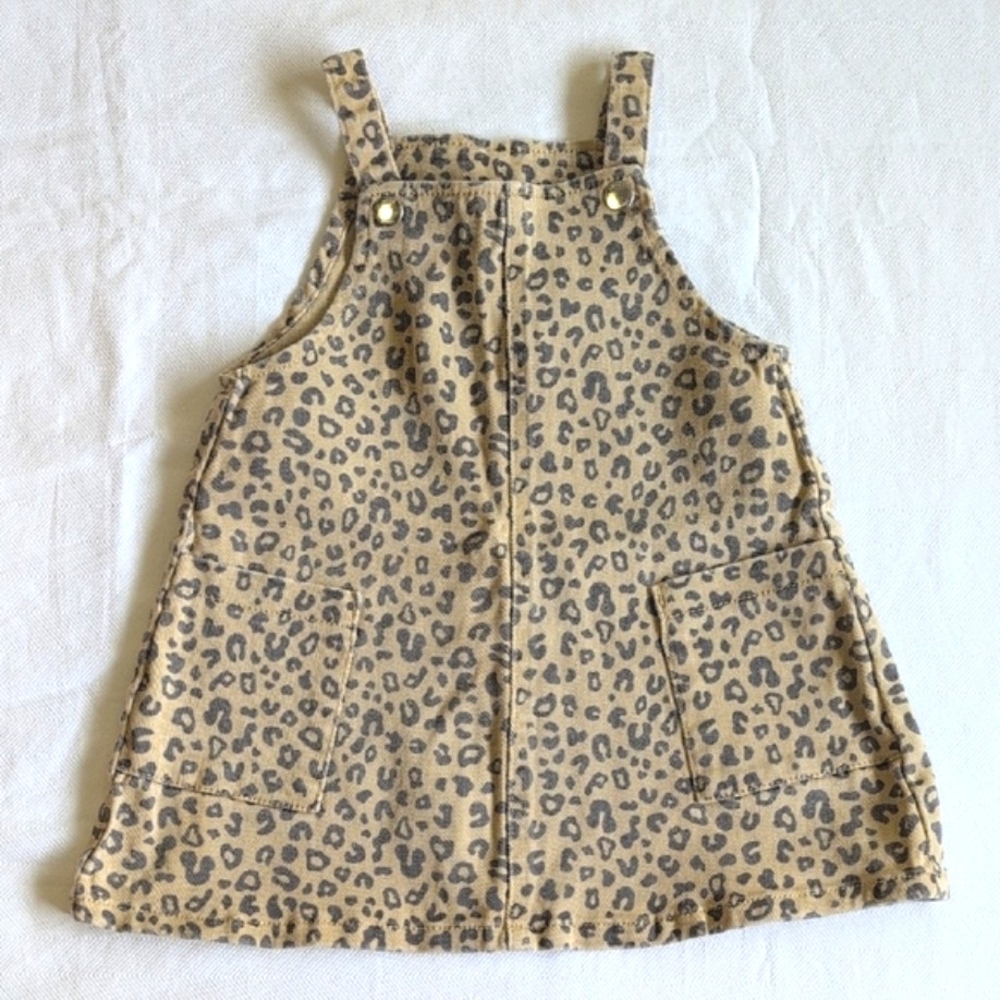 seed heritage leopard print stretch cotton denim jumper dress 2T toddler girls